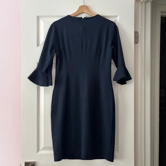 Banana Republic Ponte Knit Flutter Sleeve Sheath Dress - Navy Blue Size 6 - Picture 4 of 9
